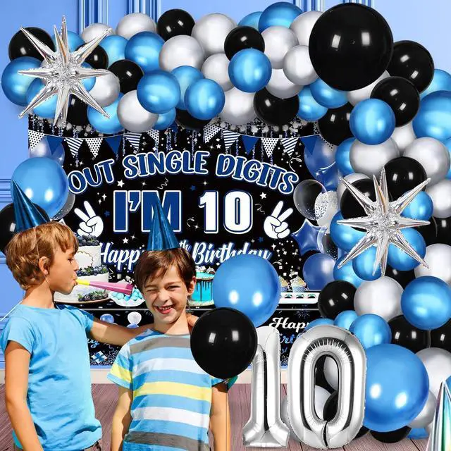 Alt view image 4 of 7 - Navy Blue Black Out Single Digits Party Decor Happy 10th Birthday Decorations for Boys Blue Black Double Digits Birthday Banner Foil Balloon 10 Tablecloth 10 Years Old Bday Party Supplies
