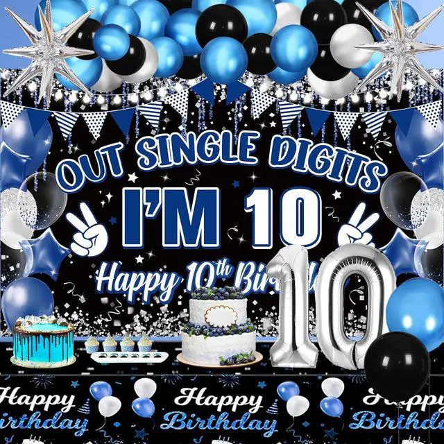 Alt view image 5 of 7 - Navy Blue Black Out Single Digits Party Decor Happy 10th Birthday Decorations for Boys Blue Black Double Digits Birthday Banner Foil Balloon 10 Tablecloth 10 Years Old Bday Party Supplies