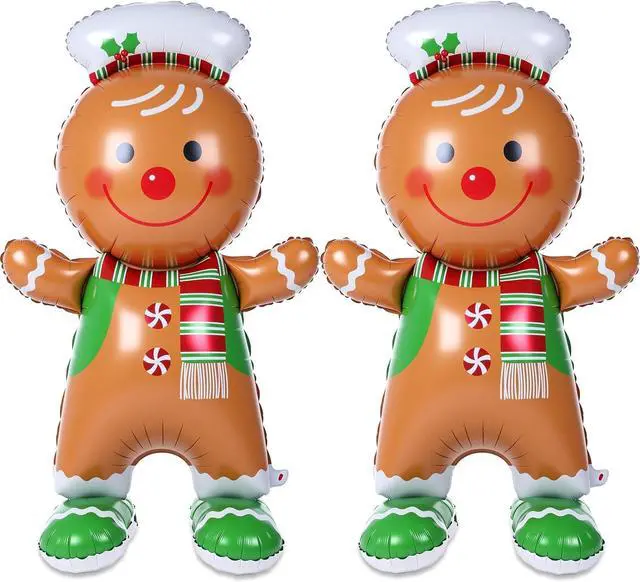 Main image of Cinnvoice 2 Pcs 61 Inch Gingerbread Man Christmas Decorations Giant Christmas Foil Balloons with Base Standing Gingerbread Man Balloon Decorative Foil Xmas Ornaments for Holiday Party Supplies
