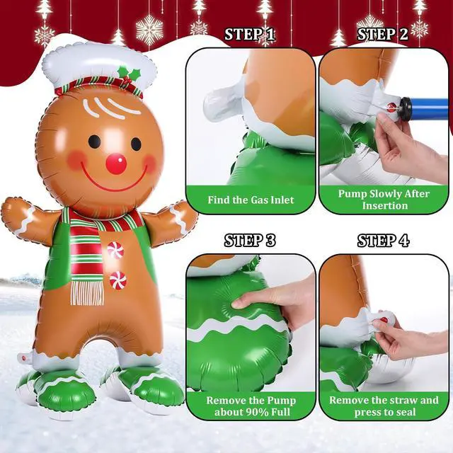 Alt view image 4 of 6 - Cinnvoice 2 Pcs 61 Inch Gingerbread Man Christmas Decorations Giant Christmas Foil Balloons with Base Standing Gingerbread Man Balloon Decorative Foil Xmas Ornaments for Holiday Party Supplies