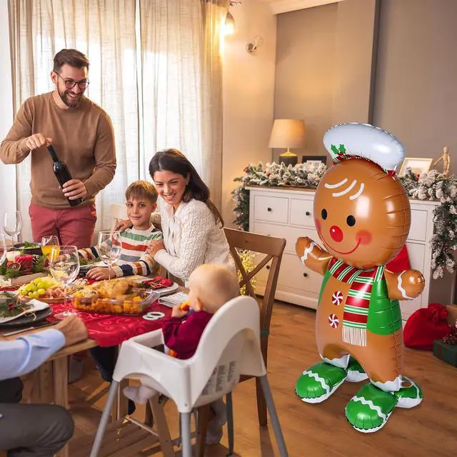 Alt view image 5 of 6 - Cinnvoice 2 Pcs 61 Inch Gingerbread Man Christmas Decorations Giant Christmas Foil Balloons with Base Standing Gingerbread Man Balloon Decorative Foil Xmas Ornaments for Holiday Party Supplies