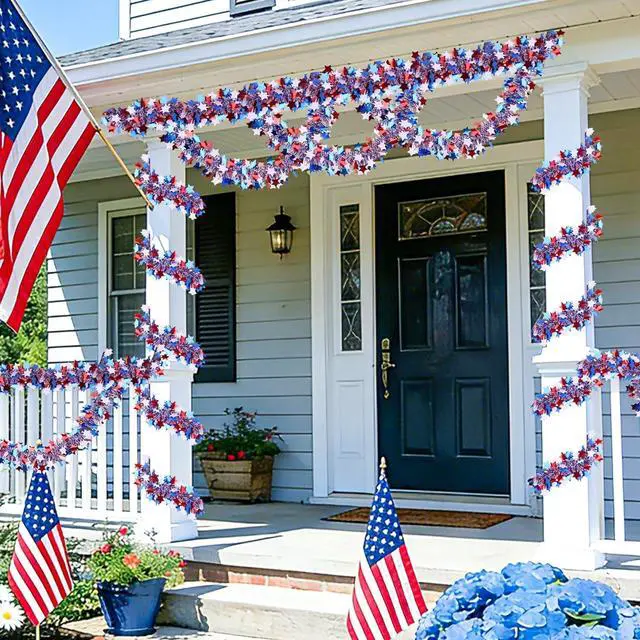 Alt view image 7 of 7 - 50 FT Red White Blue Star Tinsel Garland, Patriotic Metallic Star Tinsel Decorations for 4th of July Decor Indoor Outdoor Memorial Day Independence Day Party Supplies, Home Yard & Parade Festival Deco