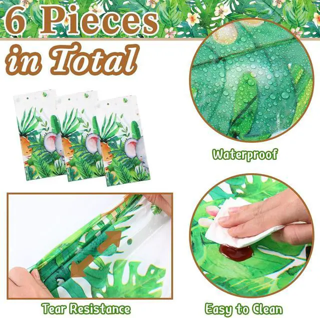 Alt view image 2 of 7 - Peryiter Jungle Safari Animals Tablecloth Plastic Wild One Table Cover 54 ×108 Inch Sage Green Tablecloth Safari Theme Decorations for Baby Boys Jungle Birthday Party Supplies(6 Pcs)