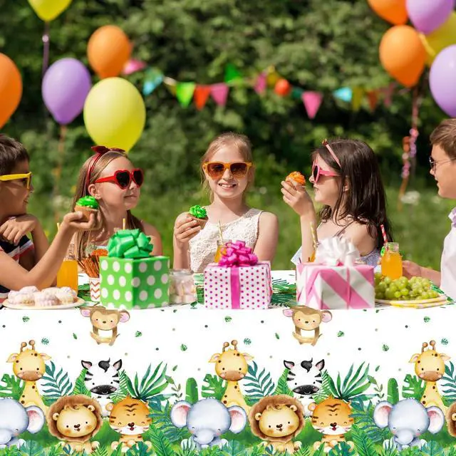 Alt view image 7 of 7 - Peryiter Jungle Safari Animals Tablecloth Plastic Wild One Table Cover 54 ×108 Inch Sage Green Tablecloth Safari Theme Decorations for Baby Boys Jungle Birthday Party Supplies(6 Pcs)