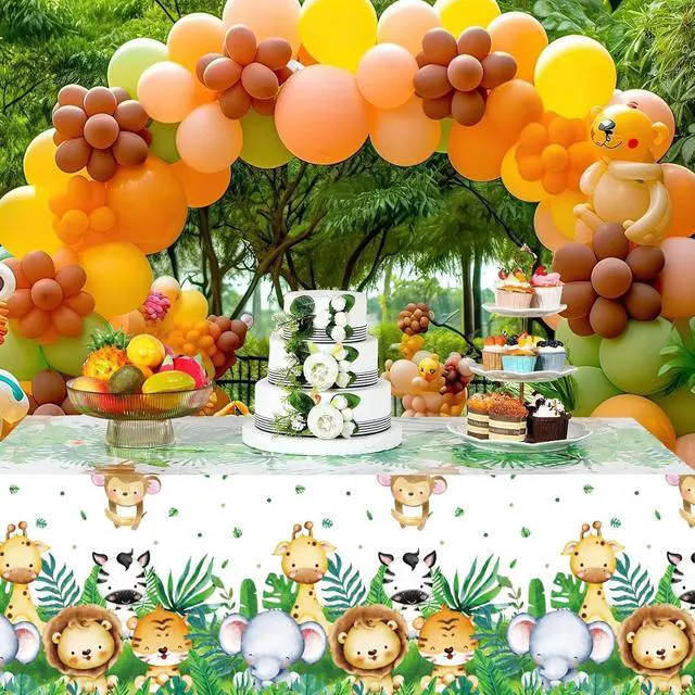 Alt view image 6 of 7 - Peryiter Jungle Safari Animals Tablecloth Plastic Wild One Table Cover 54 ×108 Inch Sage Green Tablecloth Safari Theme Decorations for Baby Boys Jungle Birthday Party Supplies(6 Pcs)