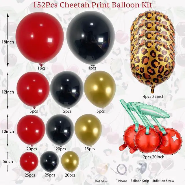 Alt view image 2 of 4 - PartyXpress 152PCS Cheetah Balloon Arch Garland Kit with Black Red Gold Leopard Print Cherry Balloons for Cheetah Birthday Decorations, Leopard Party Decor, Cherry Theme, Girls Night, Bachelorette