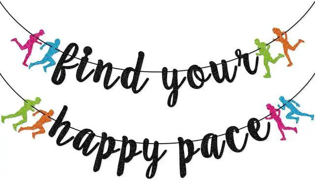 Main image of FOZEE Find Your Happy Pace Banner, Runner Party Decor, Running Race Glitter Banner, Marathon Party Decorations, Black Glitter