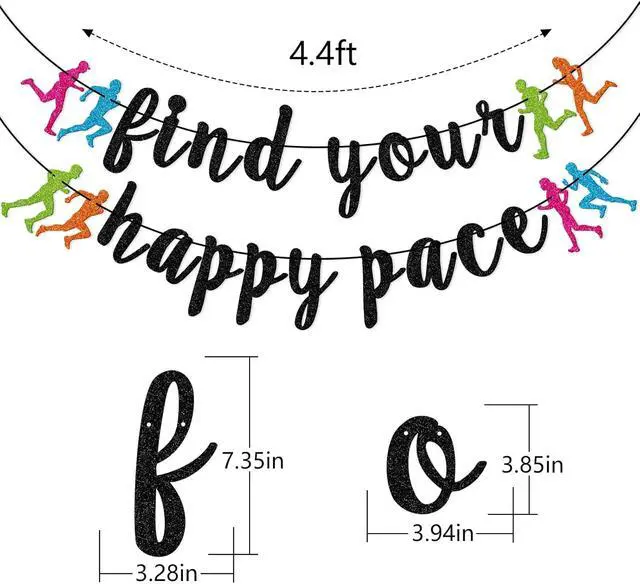 Alt view image 2 of 7 - FOZEE Find Your Happy Pace Banner, Runner Party Decor, Running Race Glitter Banner, Marathon Party Decorations, Black Glitter