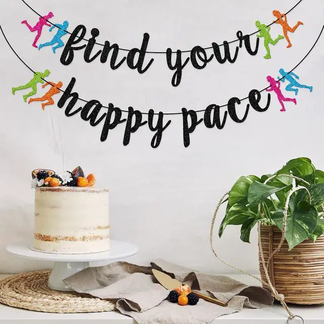 Alt view image 4 of 7 - FOZEE Find Your Happy Pace Banner, Runner Party Decor, Running Race Glitter Banner, Marathon Party Decorations, Black Glitter
