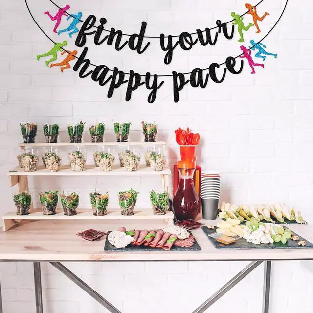 Alt view image 5 of 7 - FOZEE Find Your Happy Pace Banner, Runner Party Decor, Running Race Glitter Banner, Marathon Party Decorations, Black Glitter