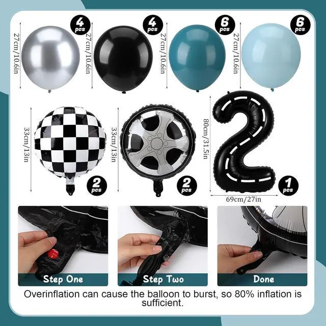 Alt view image 3 of 7 - Two Fast Birthday Decor, Race Car Party Supplies Baby Boy 2nd Birthday Decorations Racing Car Party Signs Cake Toppers Foil Balloons Banner Tablecloth Decorations for Boy,Blue