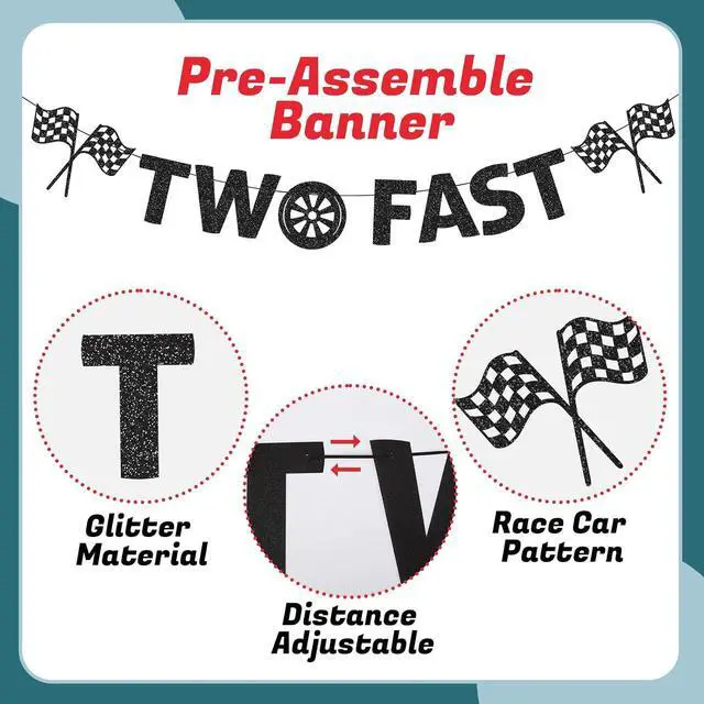Alt view image 4 of 7 - Two Fast Birthday Decor, Race Car Party Supplies Baby Boy 2nd Birthday Decorations Racing Car Party Signs Cake Toppers Foil Balloons Banner Tablecloth Decorations for Boy,Blue
