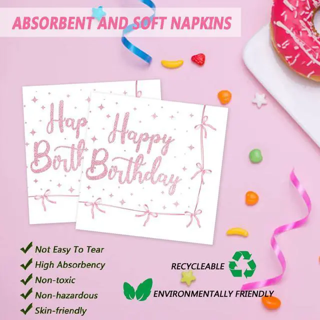 Alt view image 4 of 7 - 72Pcs Pink Bow Plates and Napkins, Coquette Birthday Party Supplies Pink Bow Paper Plates and Napkins Forks Tableware Decorations for 24 Guests