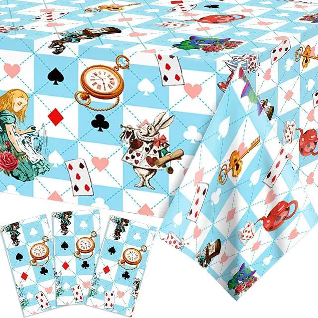 Main image of Adirasenotek 3Pcs Wonderland Party Tablecloths,Tea Praty 87" Lx51 W Rectangular Plastic Table Covers,Kids' Party Disposable Tablecloths for Decoration,Birthday,Baby Showers