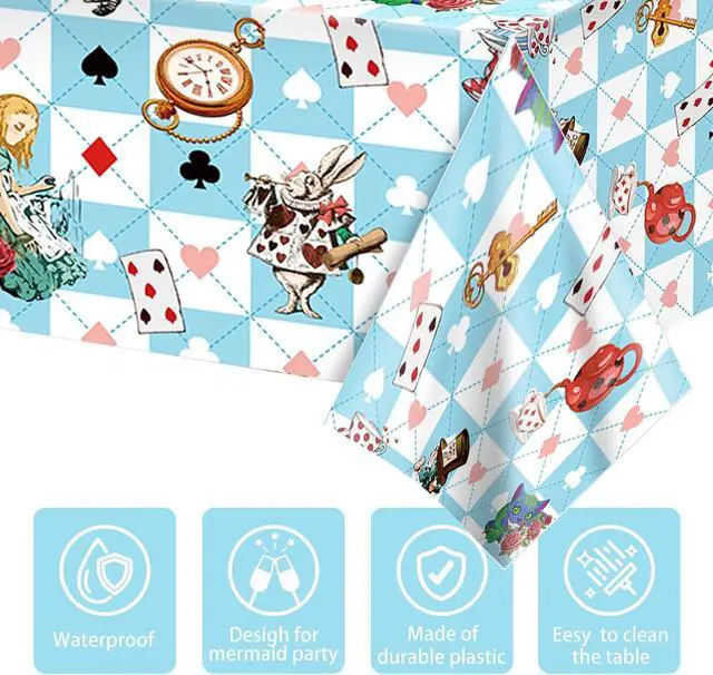 Alt view image 2 of 7 - Adirasenotek 3Pcs Wonderland Party Tablecloths,Tea Praty 87" Lx51 W Rectangular Plastic Table Covers,Kids' Party Disposable Tablecloths for Decoration,Birthday,Baby Showers