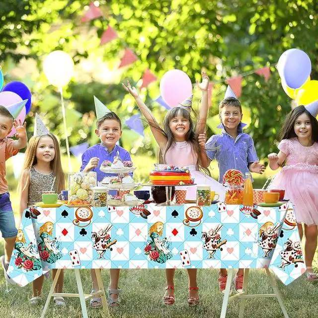 Alt view image 4 of 7 - Adirasenotek 3Pcs Wonderland Party Tablecloths,Tea Praty 87" Lx51 W Rectangular Plastic Table Covers,Kids' Party Disposable Tablecloths for Decoration,Birthday,Baby Showers