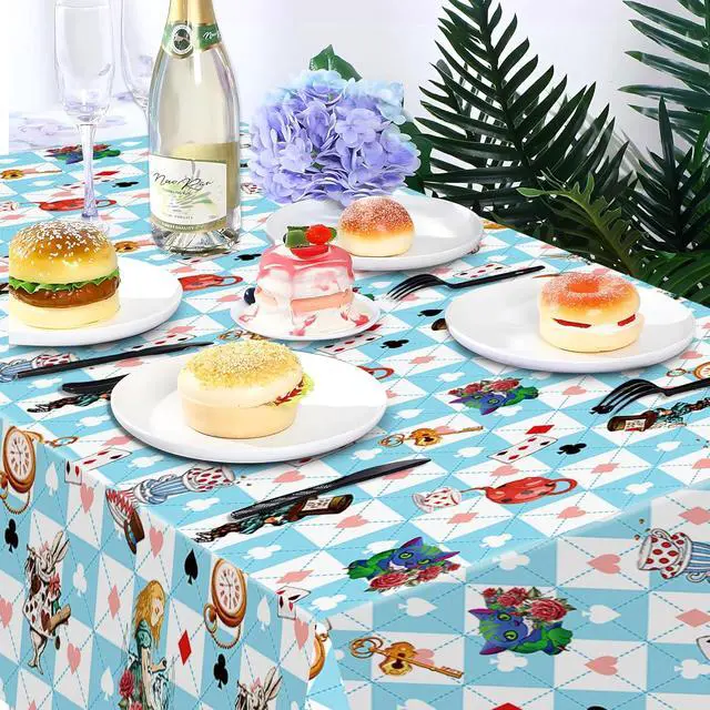 Alt view image 5 of 7 - Adirasenotek 3Pcs Wonderland Party Tablecloths,Tea Praty 87" Lx51 W Rectangular Plastic Table Covers,Kids' Party Disposable Tablecloths for Decoration,Birthday,Baby Showers