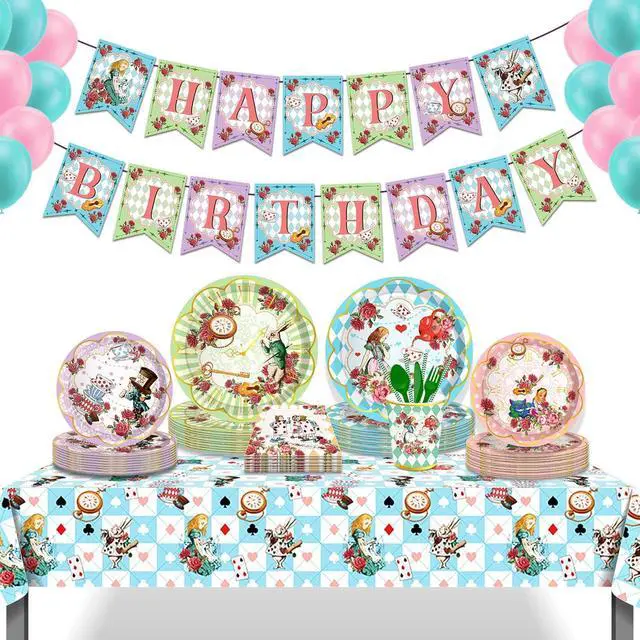 Alt view image 6 of 7 - Adirasenotek 3Pcs Wonderland Party Tablecloths,Tea Praty 87" Lx51 W Rectangular Plastic Table Covers,Kids' Party Disposable Tablecloths for Decoration,Birthday,Baby Showers