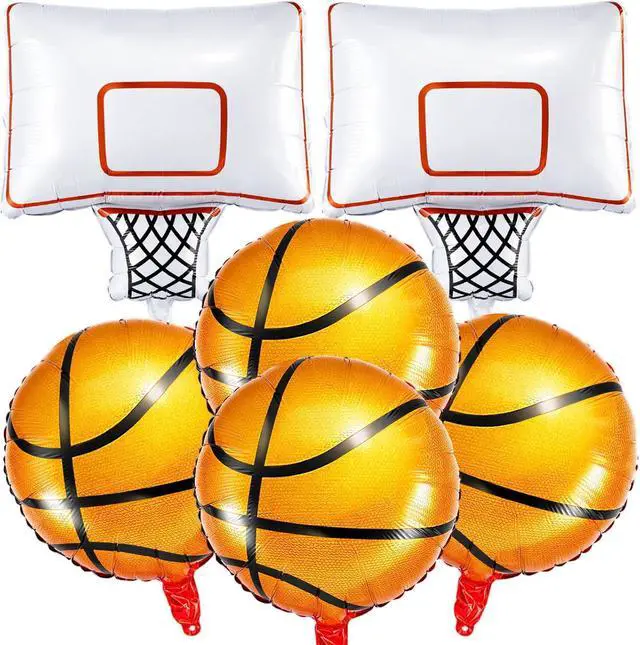 Main image of Soulchen 6 Pcs Basketball Party Foil Balloons Sets with 4 Orange Basketball and 2 Hoop Decorations Balloons for Sports Theme Birthday Celebrations