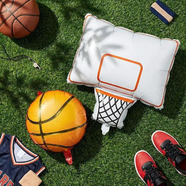 Alt view image 3 of 6 - Soulchen 6 Pcs Basketball Party Foil Balloons Sets with 4 Orange Basketball and 2 Hoop Decorations Balloons for Sports Theme Birthday Celebrations