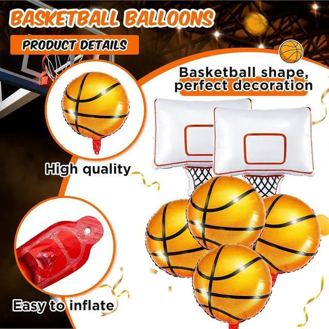 Alt view image 4 of 6 - Soulchen 6 Pcs Basketball Party Foil Balloons Sets with 4 Orange Basketball and 2 Hoop Decorations Balloons for Sports Theme Birthday Celebrations