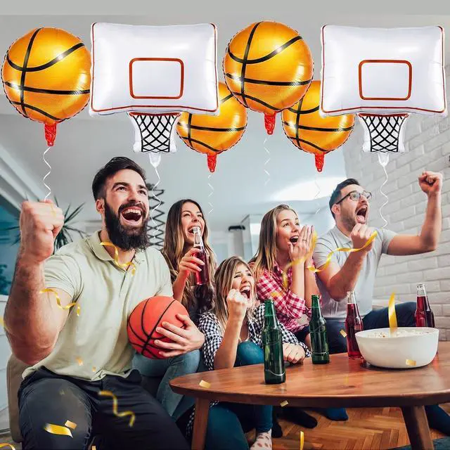 Alt view image 6 of 6 - Soulchen 6 Pcs Basketball Party Foil Balloons Sets with 4 Orange Basketball and 2 Hoop Decorations Balloons for Sports Theme Birthday Celebrations
