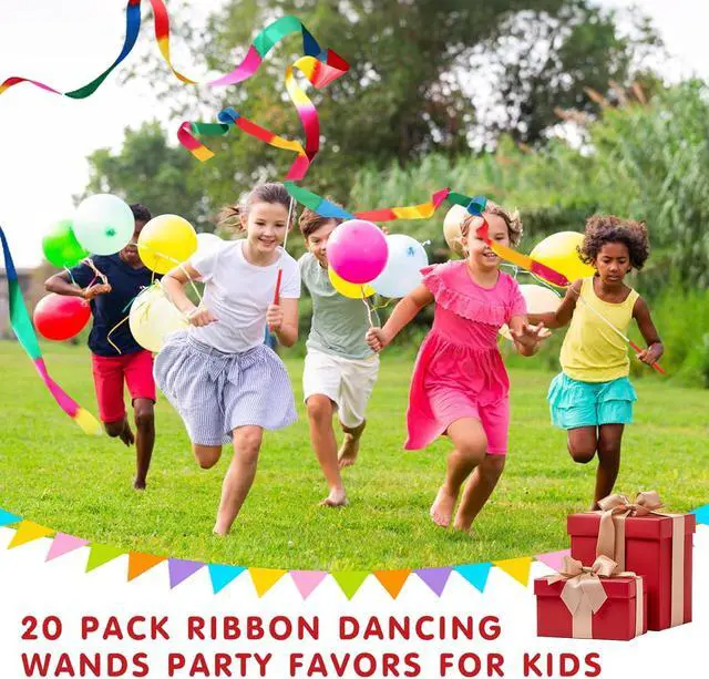 Alt view image 2 of 7 - soi-meme 20 Pack Ribbon Dancing Wands Party Favors for Kids, Rainbow Birthday Decorations, Princess Party Supplies, Girls Party Games, Gymnastics Goody Bag Stuffers