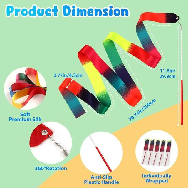 Alt view image 4 of 7 - soi-meme 20 Pack Ribbon Dancing Wands Party Favors for Kids, Rainbow Birthday Decorations, Princess Party Supplies, Girls Party Games, Gymnastics Goody Bag Stuffers