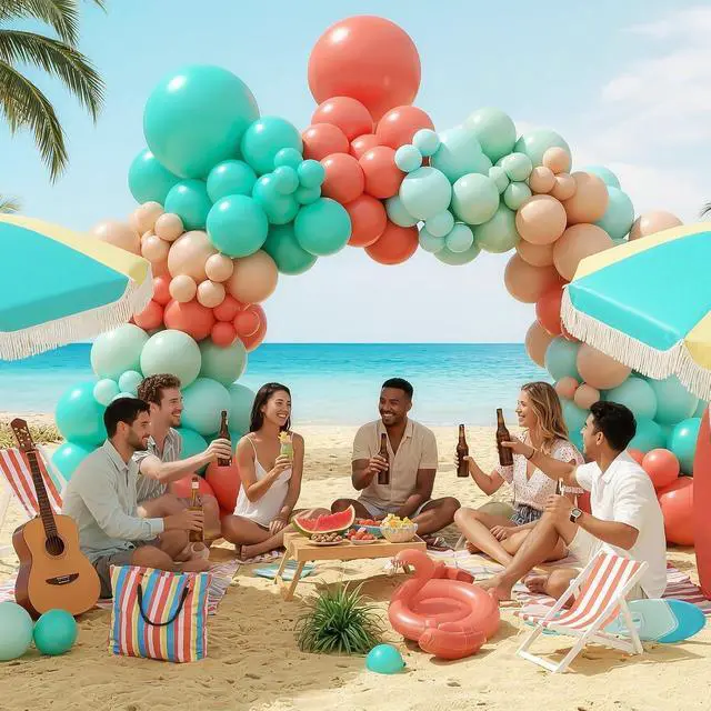 Alt view image 6 of 7 - Hawaii Balloons Arch Kit, Tropical Balloon Garland with Orange Teal Blue Balloons for Birthday Decorations, Baby Shower Tropical Hawaii Magic Theme Luau Tiki Party Supplies