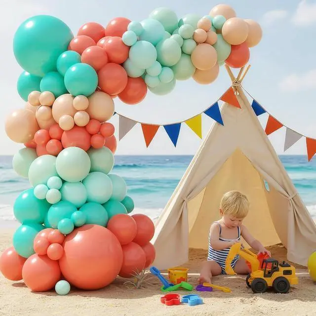 Alt view image 7 of 7 - Hawaii Balloons Arch Kit, Tropical Balloon Garland with Orange Teal Blue Balloons for Birthday Decorations, Baby Shower Tropical Hawaii Magic Theme Luau Tiki Party Supplies