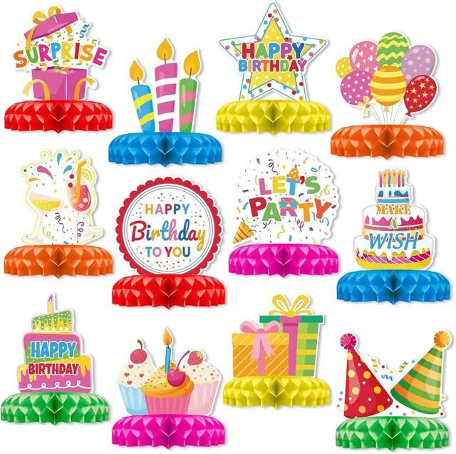 Main image of 12 Pcs Birthday Table Decorations Colorful Birthday Centerpieces for Tables Happy Birthday Decorations Honeycomb Centerpieces Decor for Kids Happy Birthday Party Supplies