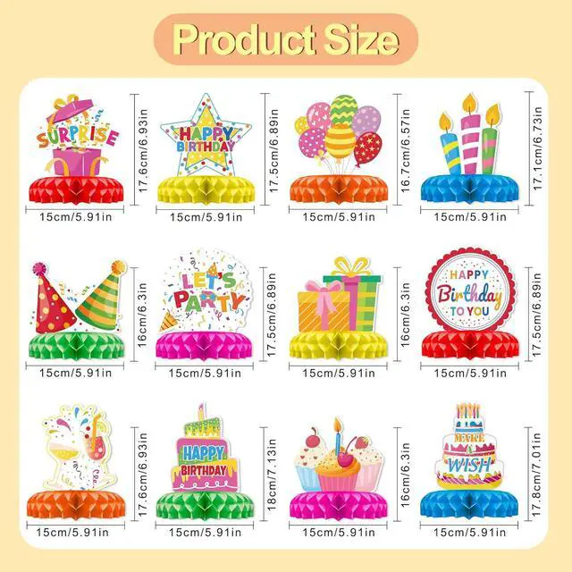 Alt view image 2 of 7 - 12 Pcs Birthday Table Decorations Colorful Birthday Centerpieces for Tables Happy Birthday Decorations Honeycomb Centerpieces Decor for Kids Happy Birthday Party Supplies