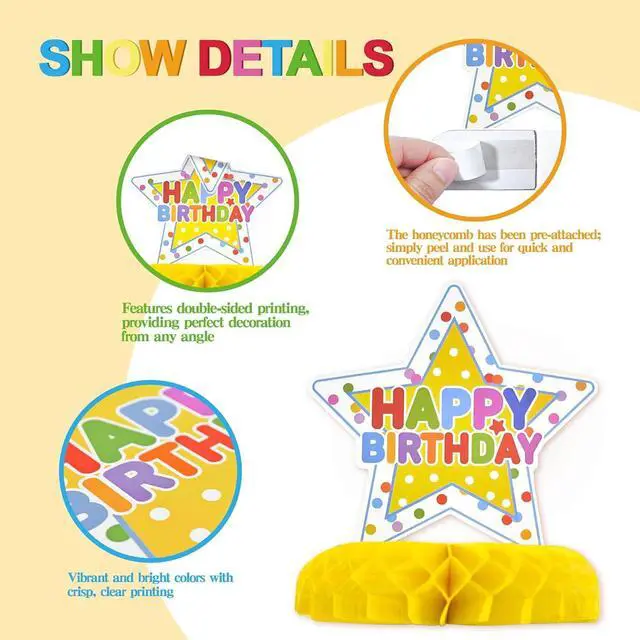 Alt view image 4 of 7 - 12 Pcs Birthday Table Decorations Colorful Birthday Centerpieces for Tables Happy Birthday Decorations Honeycomb Centerpieces Decor for Kids Happy Birthday Party Supplies