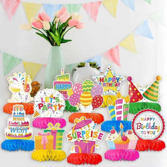 Alt view image 5 of 7 - 12 Pcs Birthday Table Decorations Colorful Birthday Centerpieces for Tables Happy Birthday Decorations Honeycomb Centerpieces Decor for Kids Happy Birthday Party Supplies