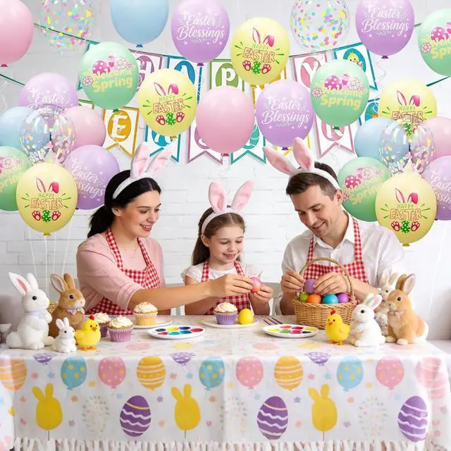 Alt view image 5 of 7 - 68 Pack Pastel Easter Balloons Easter Party Decorations - 12 Inch Rainbow Spring Balloons with Ribbons - Easter Party Supplies Indoor Outdoor for Egg Hunt, Spring Home Classroom Office Decor