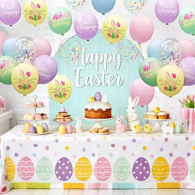 Alt view image 6 of 7 - 68 Pack Pastel Easter Balloons Easter Party Decorations - 12 Inch Rainbow Spring Balloons with Ribbons - Easter Party Supplies Indoor Outdoor for Egg Hunt, Spring Home Classroom Office Decor