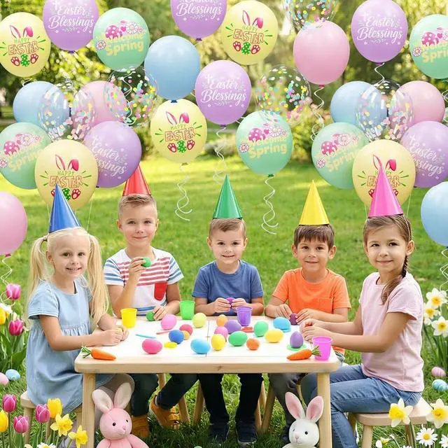 Alt view image 7 of 7 - 68 Pack Pastel Easter Balloons Easter Party Decorations - 12 Inch Rainbow Spring Balloons with Ribbons - Easter Party Supplies Indoor Outdoor for Egg Hunt, Spring Home Classroom Office Decor