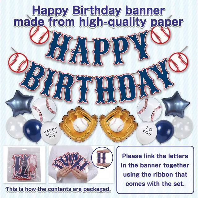 Alt view image 6 of 7 - Baseball Birthday Decorations 81PCS Party Set with 40 Number 6 Jumbo Balloon, Baseball Banner, Gloves, Balls, Blue & Red Balloons, Confetti & 18 Stars | Baseball Party Supplies (6)
