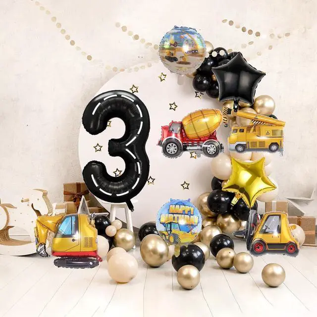 Alt view image 4 of 7 - Construction Birthday Party Decorations - 9pcs Number Foil Balloon for 3rd Birthday Trucks Theme Party Supplies
