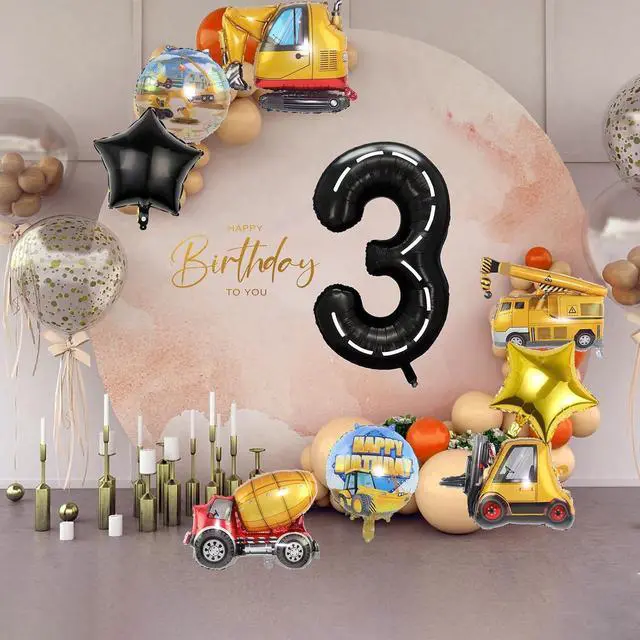 Alt view image 5 of 7 - Construction Birthday Party Decorations - 9pcs Number Foil Balloon for 3rd Birthday Trucks Theme Party Supplies