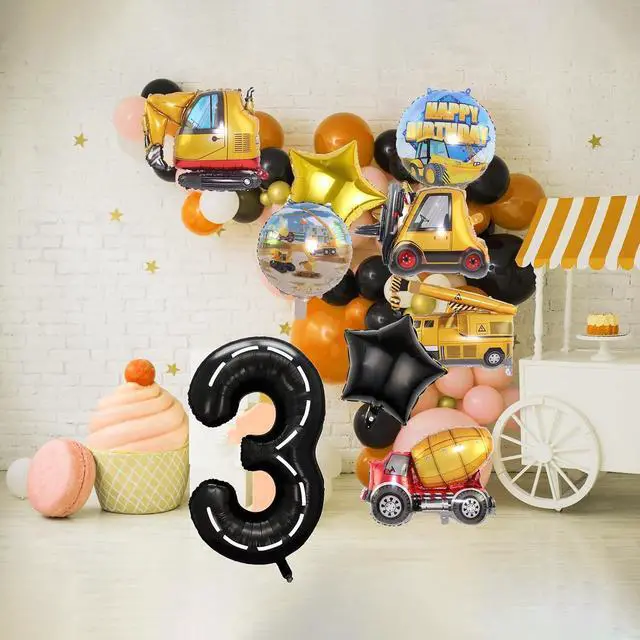 Alt view image 6 of 7 - Construction Birthday Party Decorations - 9pcs Number Foil Balloon for 3rd Birthday Trucks Theme Party Supplies