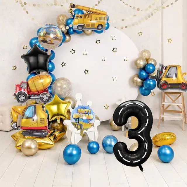Alt view image 7 of 7 - Construction Birthday Party Decorations - 9pcs Number Foil Balloon for 3rd Birthday Trucks Theme Party Supplies