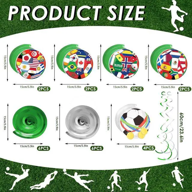 Alt view image 2 of 7 - AhfuLife 24pcs Soccer Hanging Swirls for Party Decorations 2026, 12Pcs Soccer Flag Hanging Swirls and 12pcs Hanging Swirls for World Cup Home Party Decorations