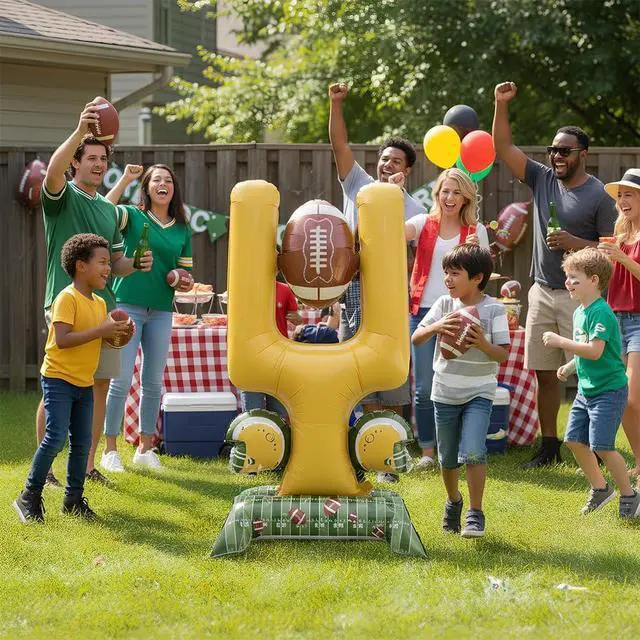 Alt view image 3 of 6 - Football Party Supplies, 59 Inch Standing Football Goal Post Balloons for Party Decorations, Sports Theme Birthday, Game Day Celebration, Outdoor & Indoor Photo Backdrop