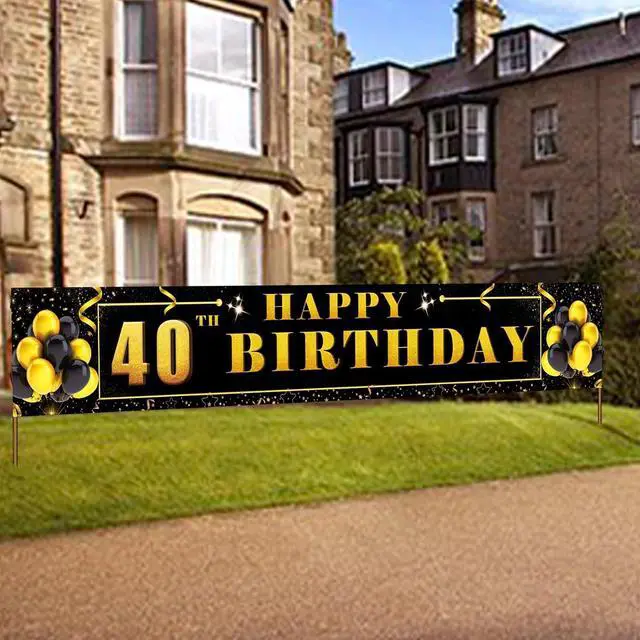Main image of Happy 40th Birthday Background Banner 118.2"X19.7" Super Large Birthday Sign Poster for Men and Women Anniversary Party Photo Booth Background Banner Decorative Supplies (Black and Gold)