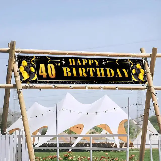 Alt view image 4 of 7 - Happy 40th Birthday Background Banner 118.2"X19.7" Super Large Birthday Sign Poster for Men and Women Anniversary Party Photo Booth Background Banner Decorative Supplies (Black and Gold)