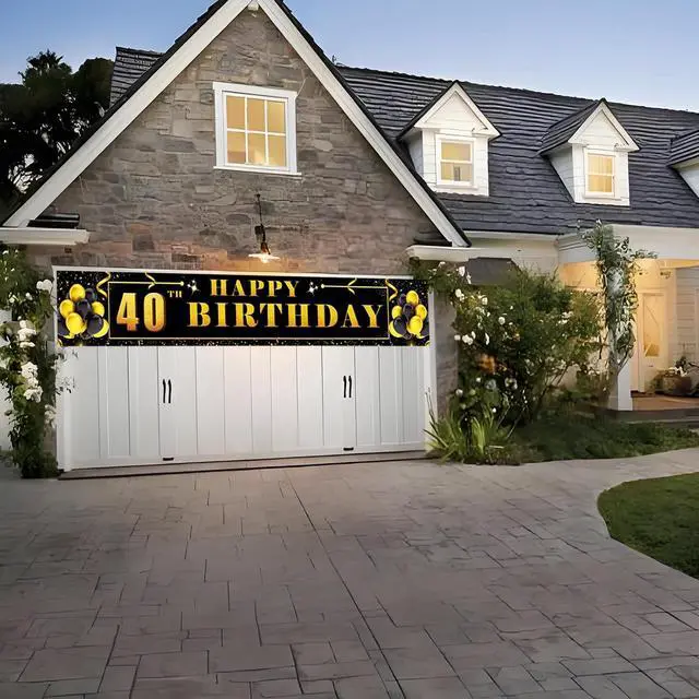 Alt view image 5 of 7 - Happy 40th Birthday Background Banner 118.2"X19.7" Super Large Birthday Sign Poster for Men and Women Anniversary Party Photo Booth Background Banner Decorative Supplies (Black and Gold)