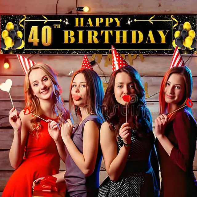Alt view image 7 of 7 - Happy 40th Birthday Background Banner 118.2"X19.7" Super Large Birthday Sign Poster for Men and Women Anniversary Party Photo Booth Background Banner Decorative Supplies (Black and Gold)