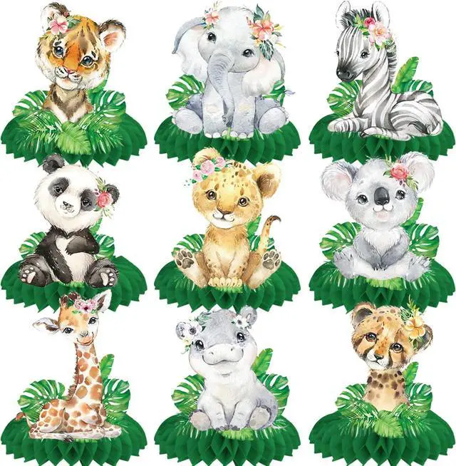 Main image of 10Pcs Safari Jungle Animal Honeycomb Centerpieces Safari Baby Shower Decorations Jungle Safari Table Centerpieces Decorations for Safari Animal Theme Wild One Party Supplies