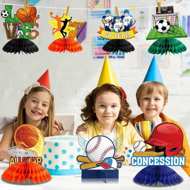 Alt view image 5 of 7 - 12 Pieces Sports Themed Birthday Party Supplies Sports Centerpieces for Kids 3D Football Soccer Baseball Basketball Softball Honeycomb Centerpieces Ball Party Decoration for Boys Kids